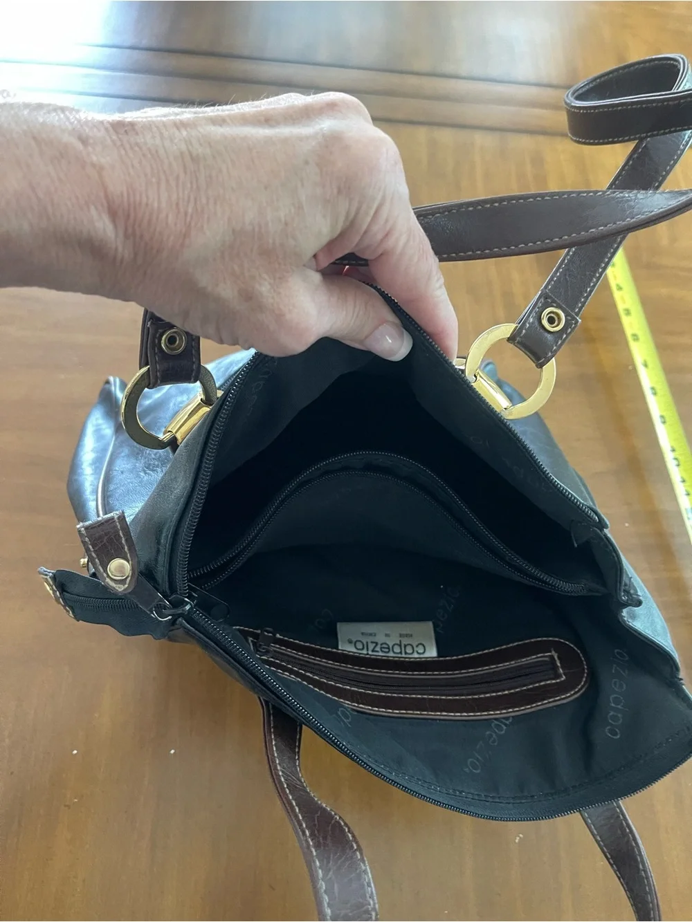 Capezio Leather Shoulder Bag with Gold Hardware